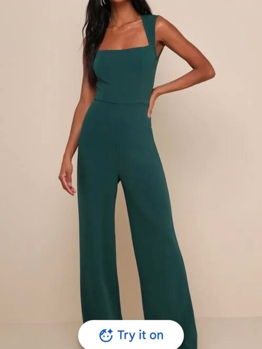 Lulu's Forest Green Square-Neck Wide-Leg Jumpsuit